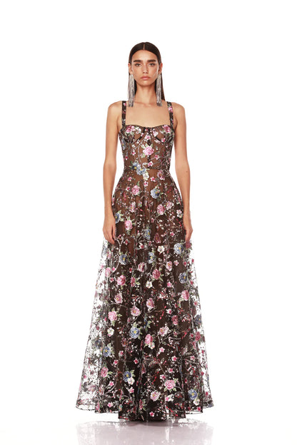 NEW MIDNIGHT EMBROIDERED FLORAL MULTI GOWN