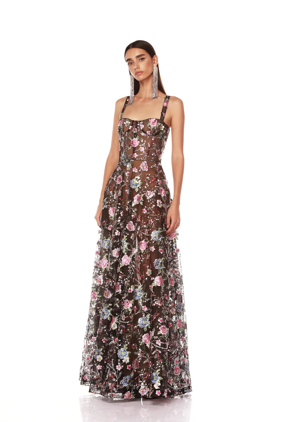 NEW MIDNIGHT EMBROIDERED FLORAL MULTI GOWN