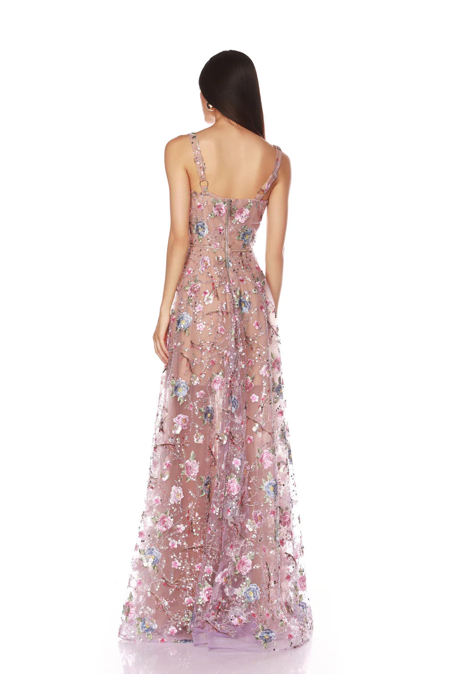 NEW MIDNIGHT EMBROIDERED LILAC FLORAL GOWN