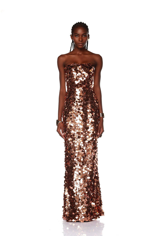 NEW FARAH STRAPLESS GOLD GOWN