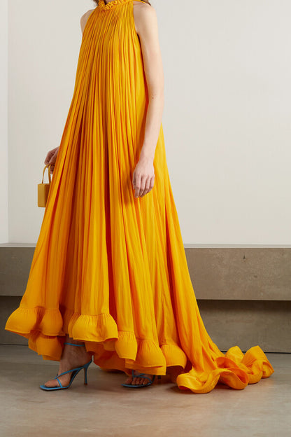 RUFFLED CHARMEUSE GOWN