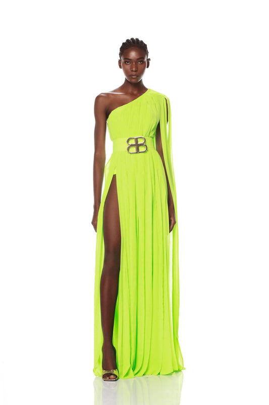 NIA GREEN ONE SHOULDER GOWN